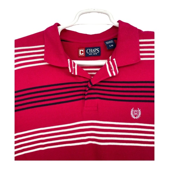 Chaps Other - Chaps Polo Shirt Mens Large Hot Pink Blue And White Stripe Short Sleeve Cotton